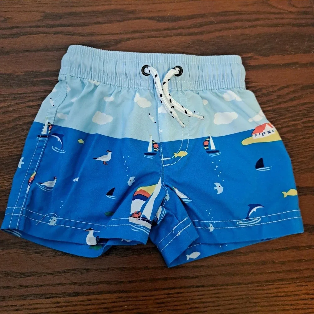 Carters Baby Boy Nautical Sailboat Lighthouse Swim Trunks Blue 6 Months